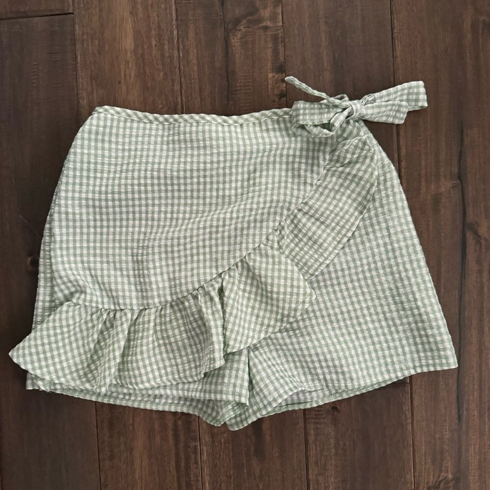 Love Squared Girl Green Checkered Ruffle Tie Wrap Skort Girls 12